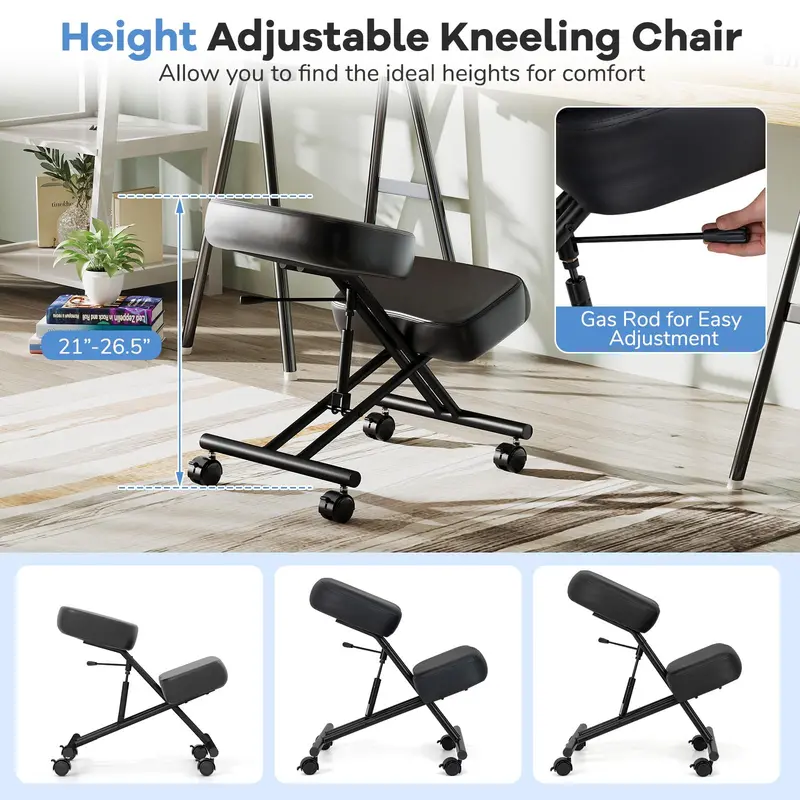 Upholstered Kneeling Desk Chair with 360° Swivel and Locking Caster Wheels