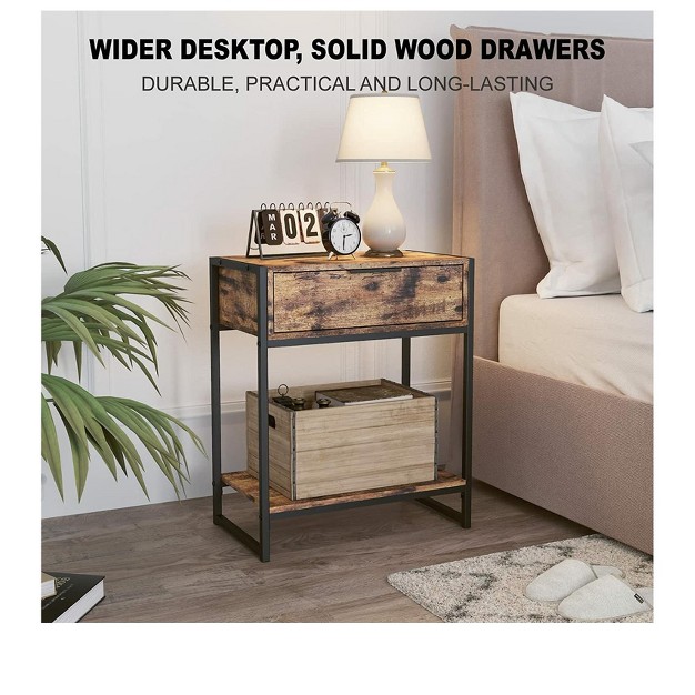 Year Color Industrial 2 tier Nightstand With Drawer And Side Table For Small Spaces Living Rooms And Bedrooms