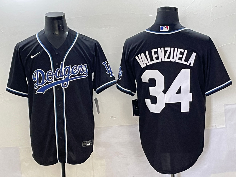 Men's Los Angeles Dodgers Fernando Valenzuela #34 Black Player Game Jersey