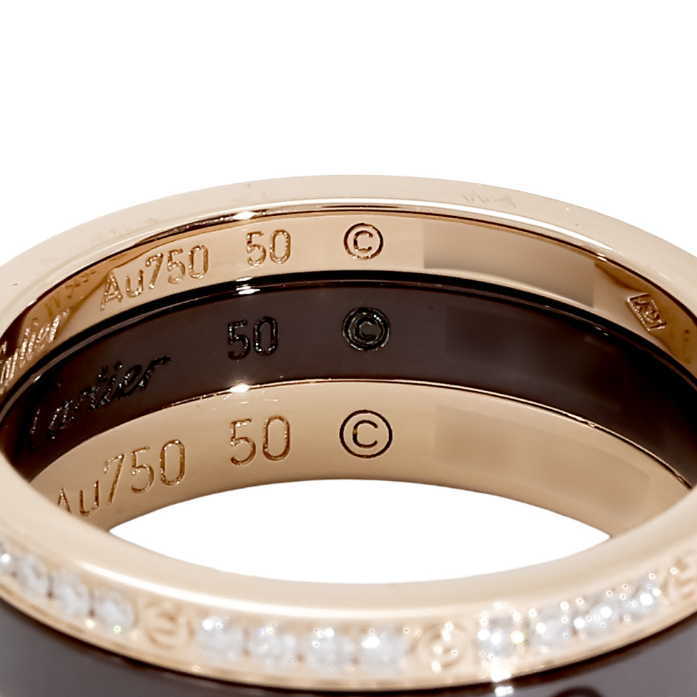 Cartier Love Three Soup Ring 18K Rose Gold & Ceramic Diamond B4097900