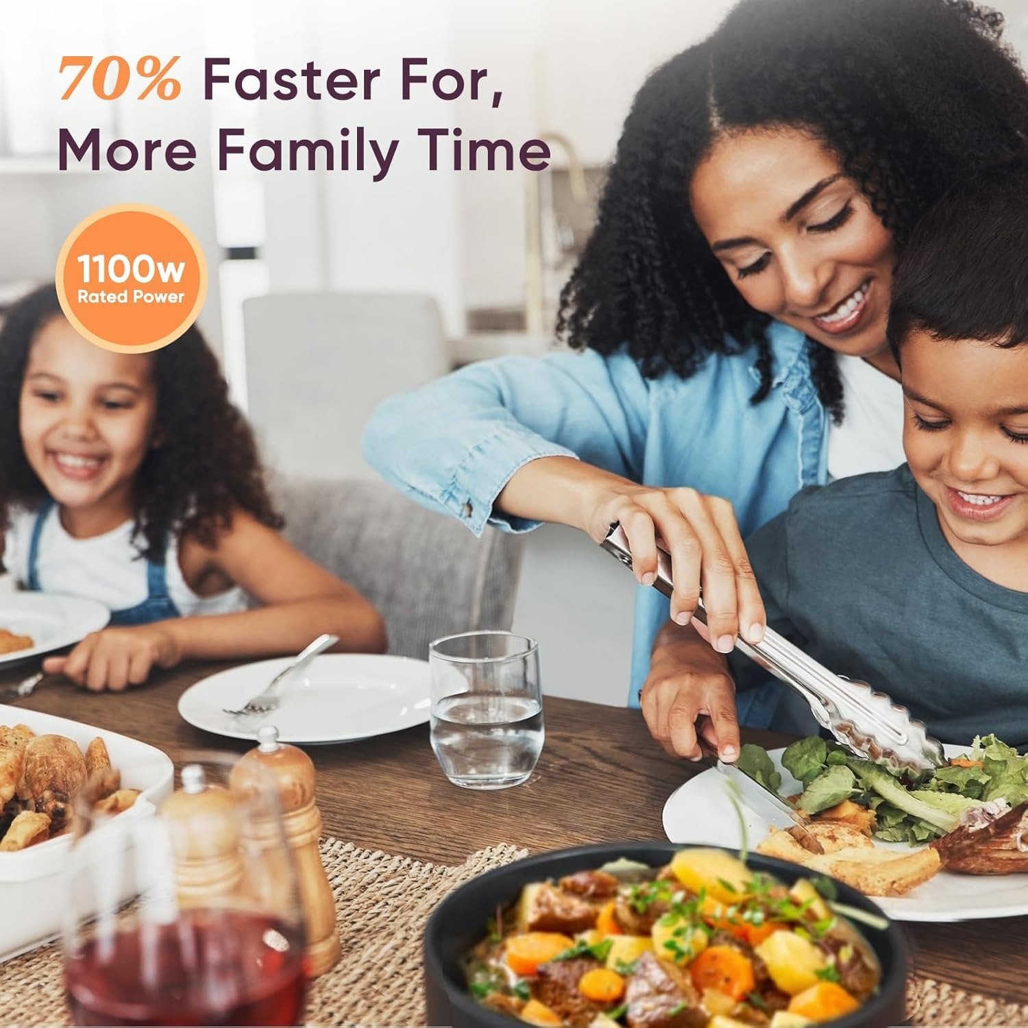 6QT, Stainless Steel, 9-in-1 Multi Cooker, 12 Safety Features, Ceramic Inner Pot, Rice, Slow Cook, Sous Vide, Saute, 1100W