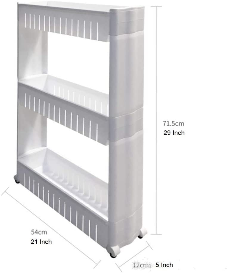 Seenda 3 Tier Slim Slide Out Storage Cart in White, Shelf Tower, Fits, Cabinets. for Small Space Living, Laundry Rooms, Kitchens, Offices
