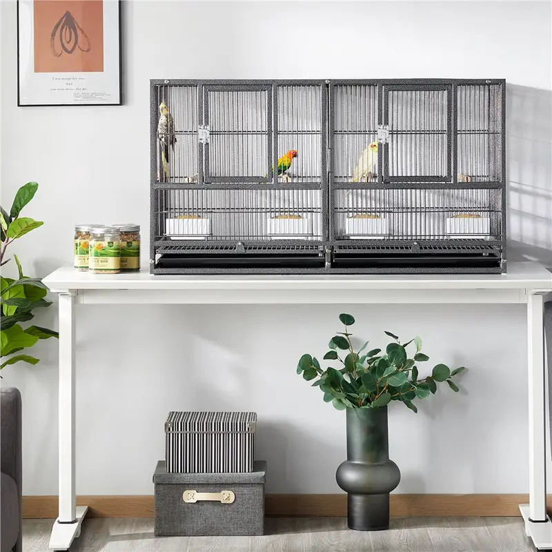 SMILE MART Stackable Divided Breeder Bird Cage for Small Birds, Black, 18-Inch Wide