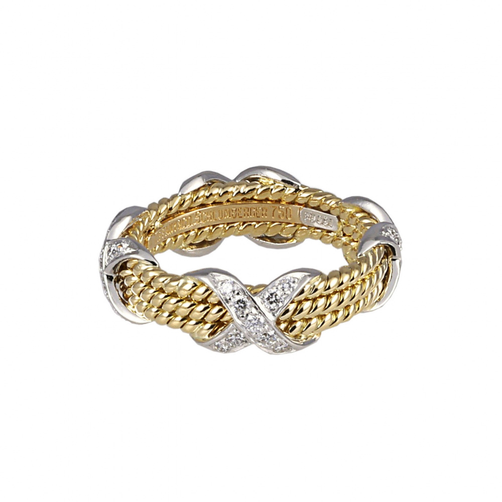 Tiffany & Co. Schlumberger 3 Low Rope Ring Platinum & 18K Yellow Gold Diamond 60110100