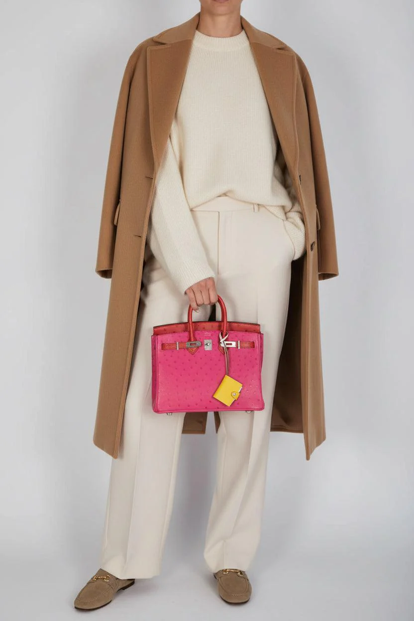 Hermès Birkin 25 Verso Rose Tyrien/Rouge Vif Ostrich Palladium Hardware