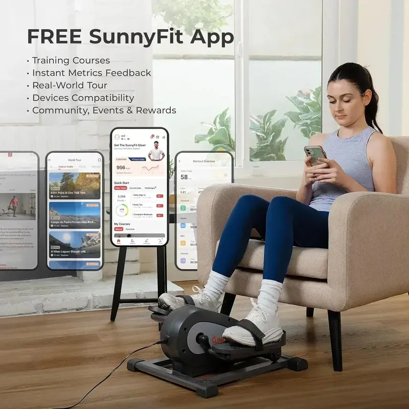 Sunny Health Smart Mini Elliptical – Under-Desk Pedal Exerciser for Home Fitness