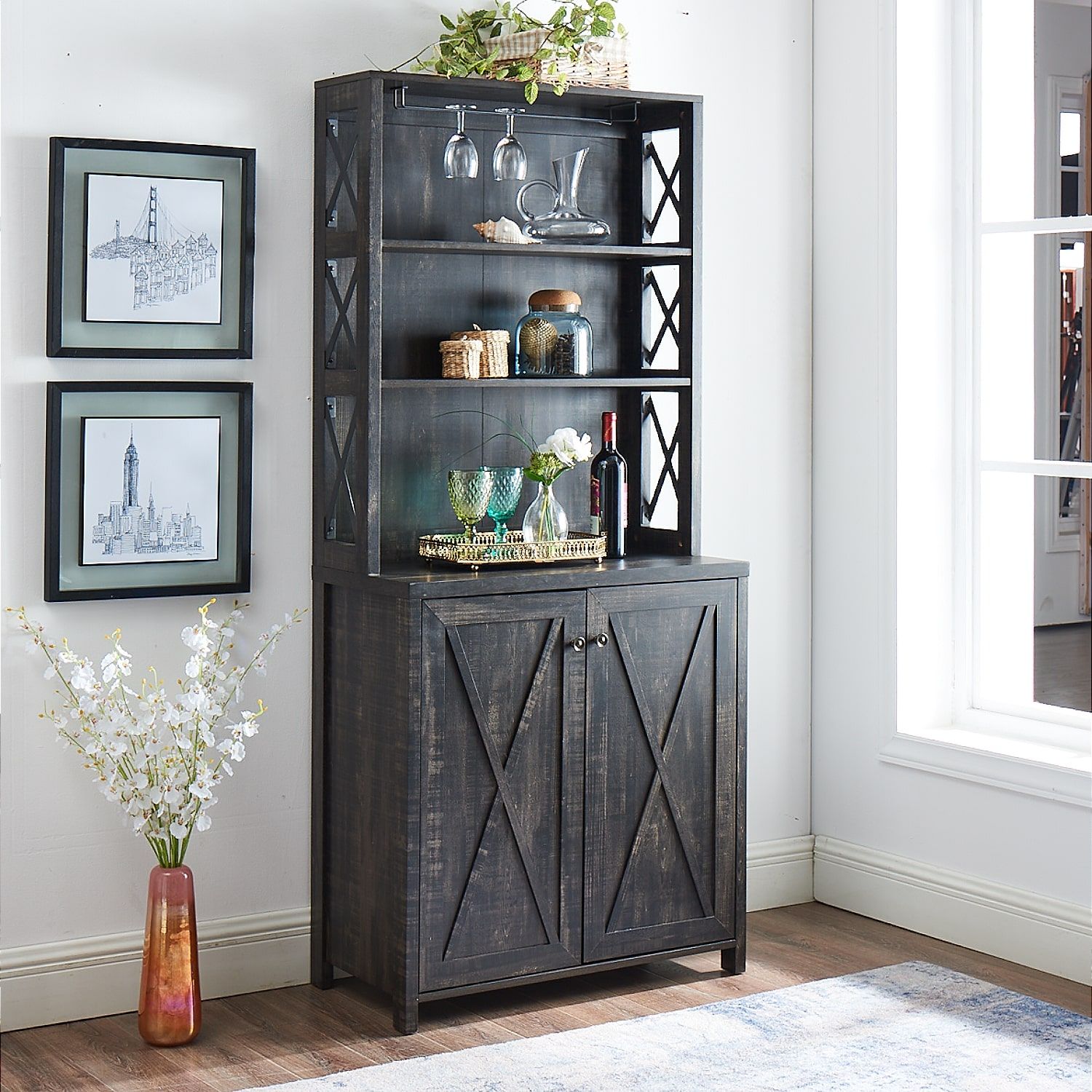 Microwave Stand Hutch Storage Cabinet
