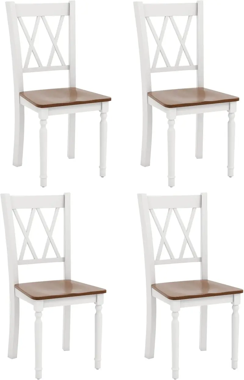 Set of 4 White Farmhouse Dining Chairs – Heavy-Duty Rubberwood Seat & Acacia Legs, High-Back Design with 360-Lb Weight Capacity