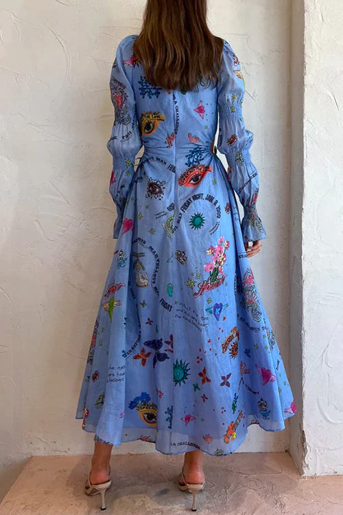 Graffiti Print Cut Out Midi DressClistos