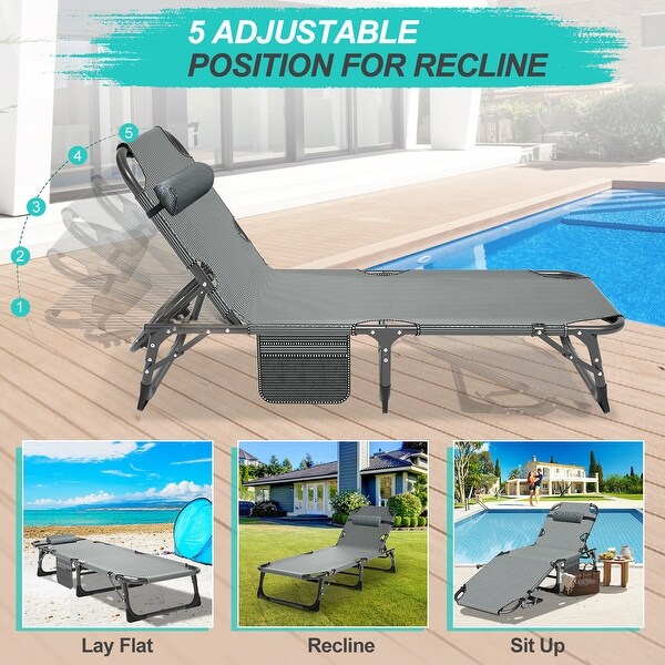DoCred Folding Chaise Lounge Chair,Camping Cot with Removable pad