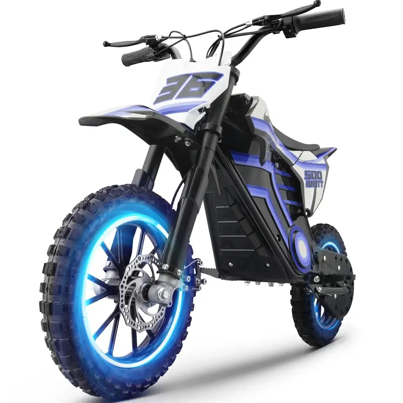 QEASET 500W Youth Electric Dirt Bike – Blue, Designed for Riders Ages 8 to 14