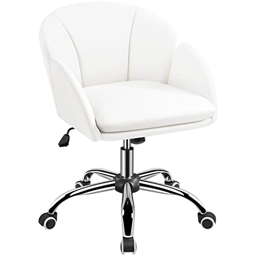 Yaheetech Cute Petal Desk Chair Home Office Chair Swivel Upholstered Leather Desk Chair Makeup Vanity Chair with Armrests for Bedroom Modern Computer Rolling Chair for Women Simple Pink