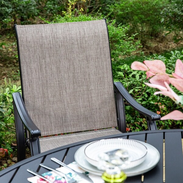 MAISON ARTS 5/7Piece Patio Dining Set,Round Metal Table and 4/6 Textilene Fabric Padded Armchairs