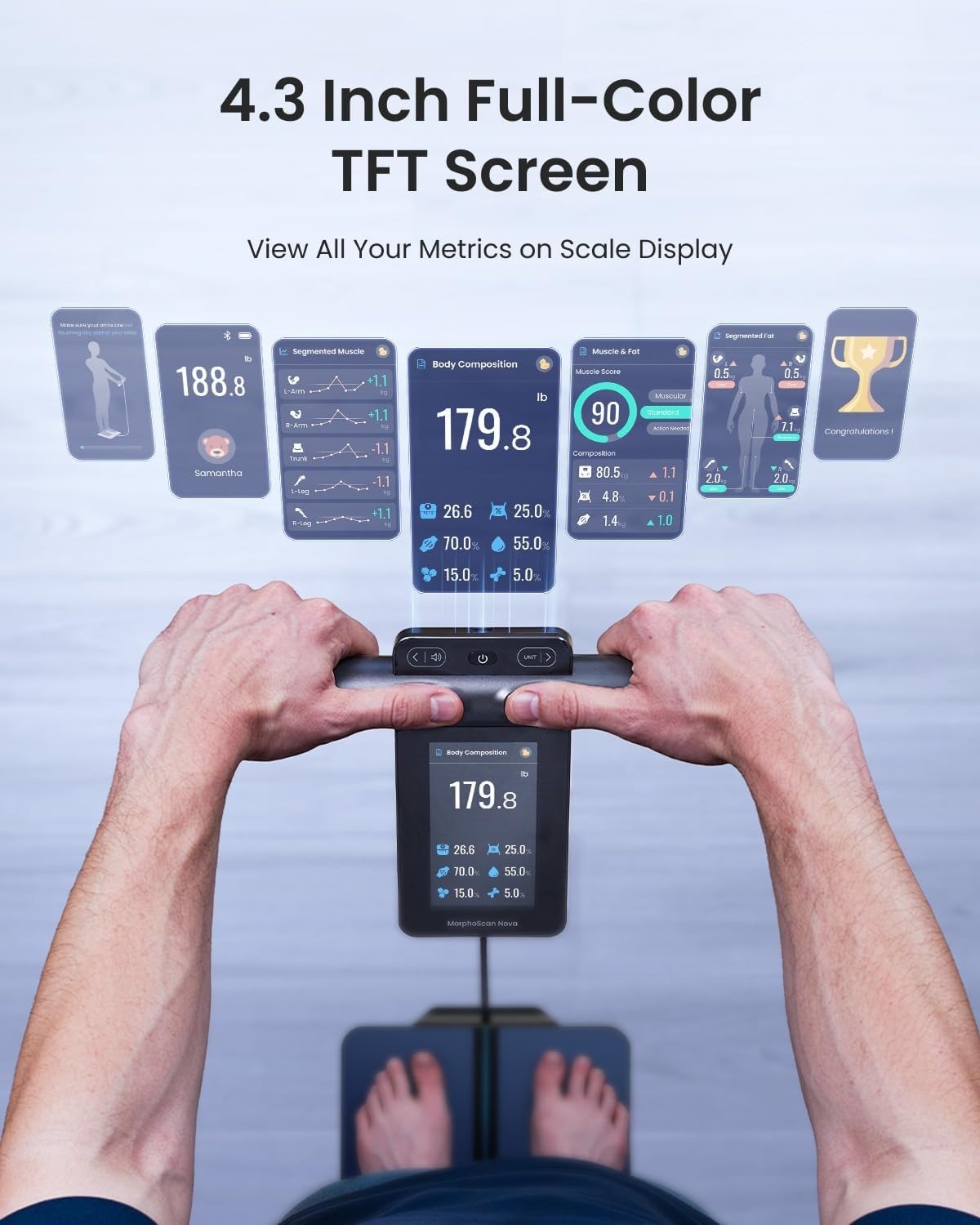 8-Electrode Smart Body Composition Scale, Rechargeable BMI Scale with TFT LCD Handle