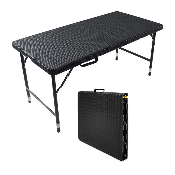 4ft Rattan Folding Table for IndoorandOutdoor,Portable Foldable Table Rattan Plaited Black