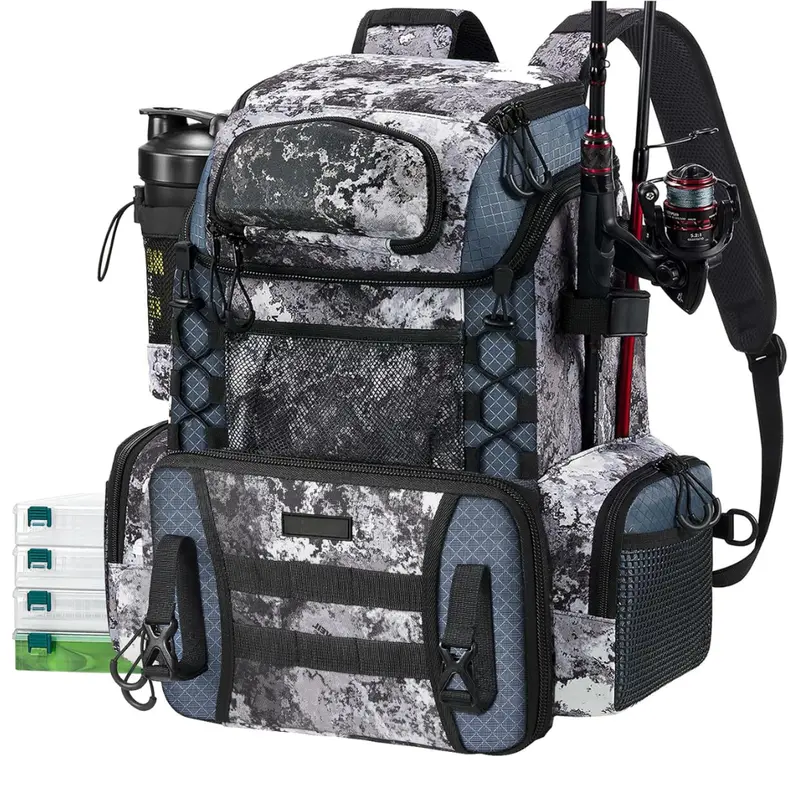 Tackle-Ready Fishing Backpack – Water-Resistant Design with Rod Holders and Four Storage Boxes