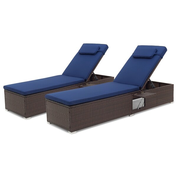Gymax 2PCS Chaise Lounge w/ 6level Backrest Comfy Seat Cushion and