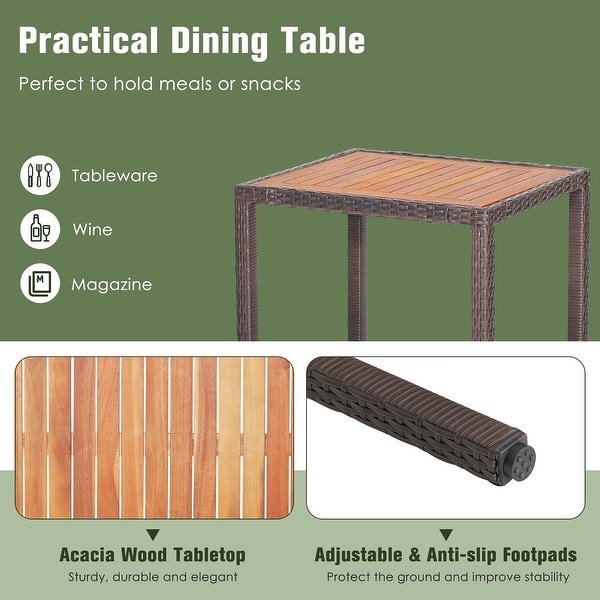 Costway 3PCS Patio Wicker Dining Set Acacia Wood Table Top with