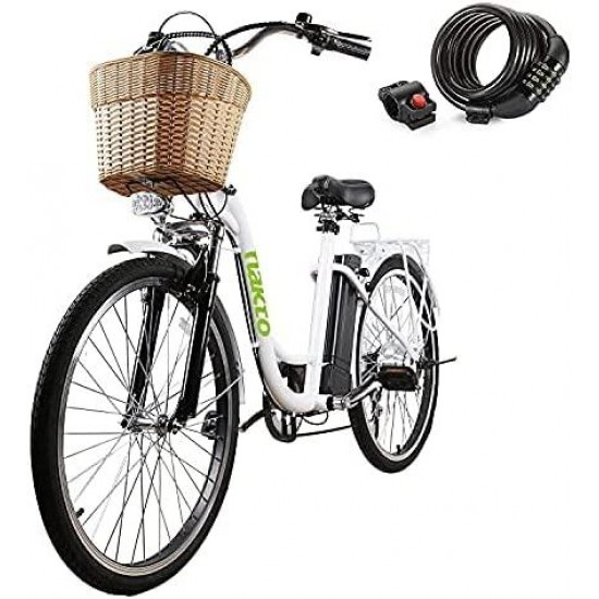 Electric Bike 26″ Electric Bicycle for Adults 250W Brushless Gear Motor 6-Speed Gear E-Bike with Removable Waterproof Large Capacity 36V10A Lithium Battery and Battery Charger