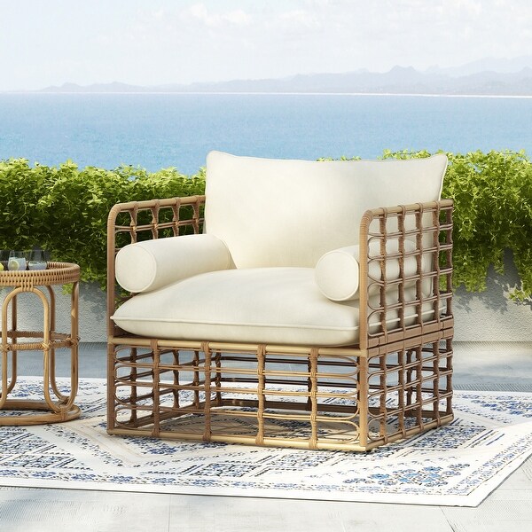 Itania Outdoor Wicker Club Chair With Cushions by Christopher Knight Home