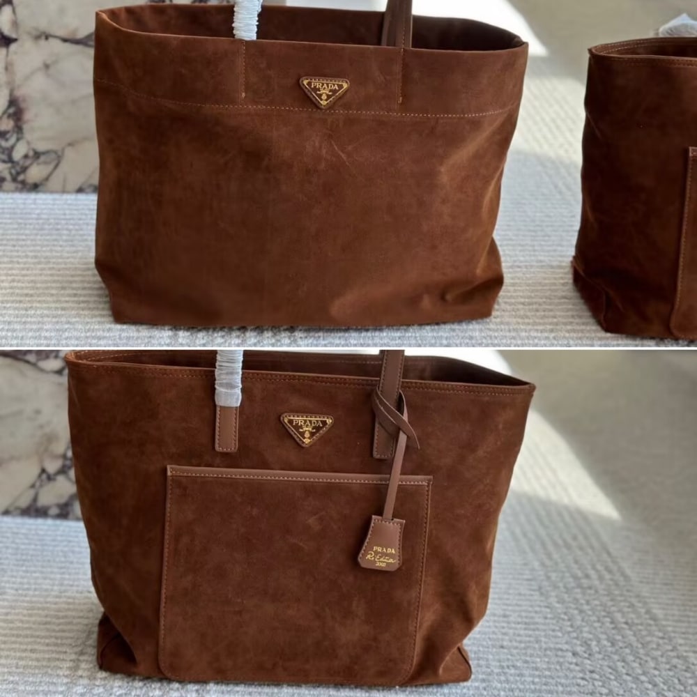 Prada Suede Double Tote Bag Cocoa Brown 35Cm