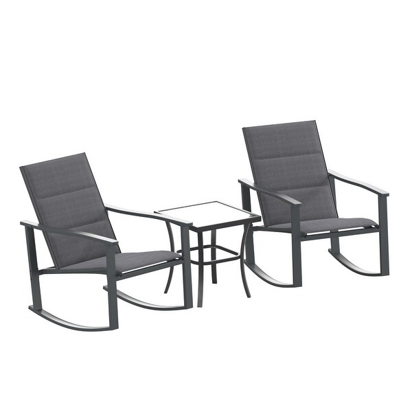 3 Piece AllWeather Rocking Chairs and Glass Top Table Bistro Set
