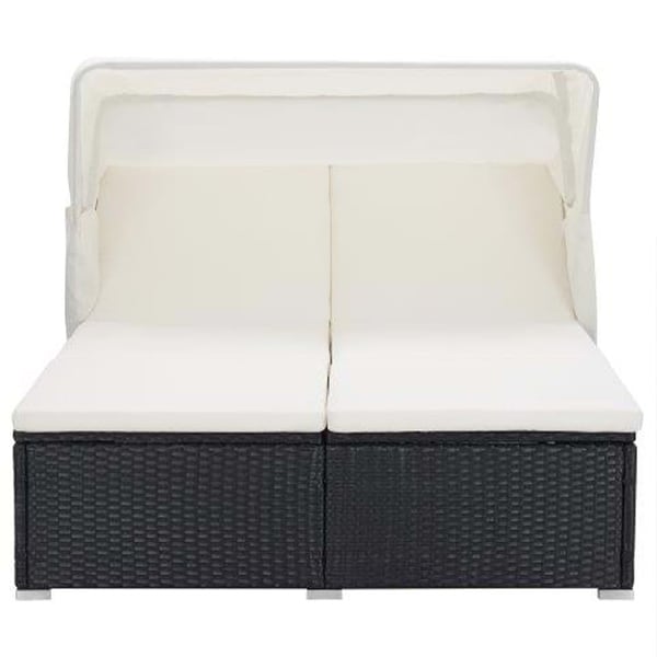 vidaXL 2Person Sunbed with Cushion Poly Rattan Black