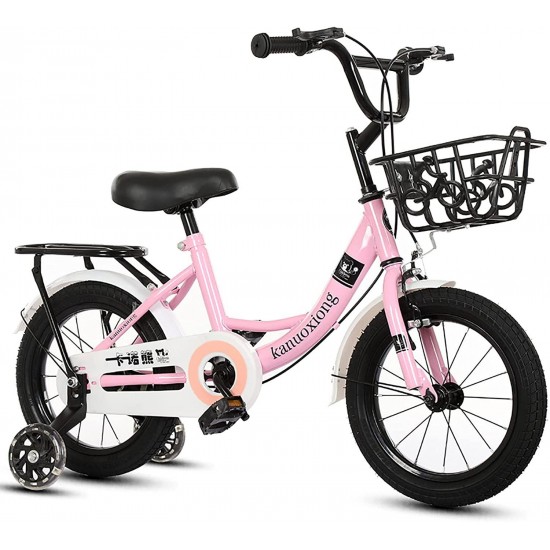 Kids Bike Boys Girls Freestyle Bicycle,12 14 16 18 20 Inch with Flash Training Wheels with Back seat &Basket for Kids Ages 2-15, 16 18 20 with Kickstand Child’s Bike,Pink,20inches