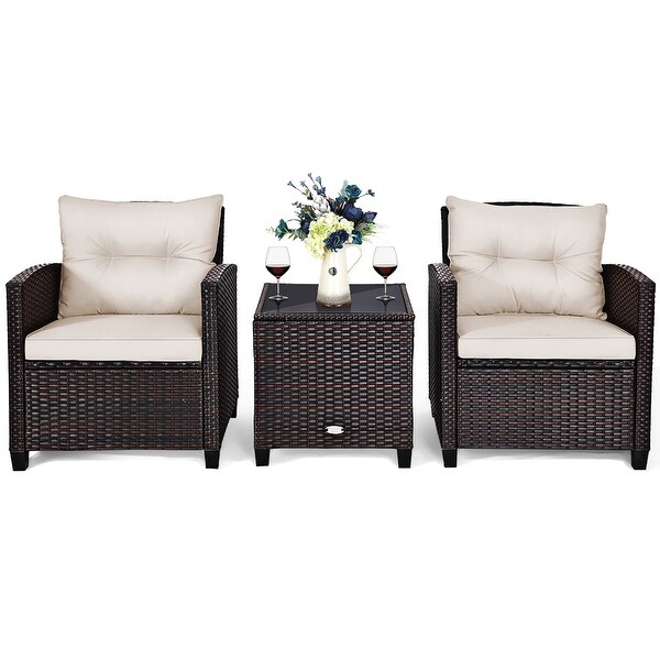Costway 3PCS Patio Rattan Furniture Set Cushioned Conversation Set