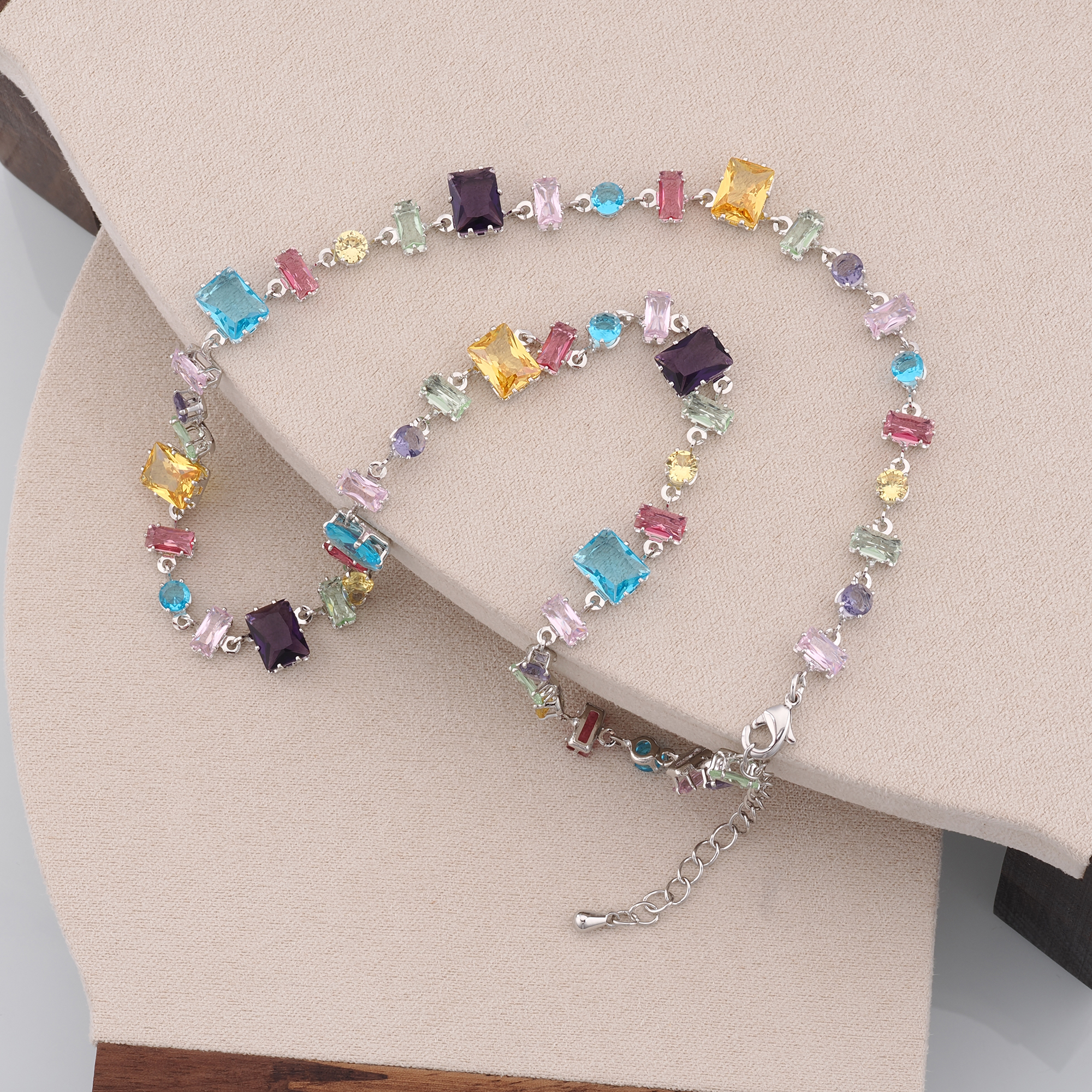 18K Gold Filled Multicolor Zircon Necklace,Colorful Necklace,Rectangle Stone Necklace,Adjustable Gold Chain Necklace,Gift For Her