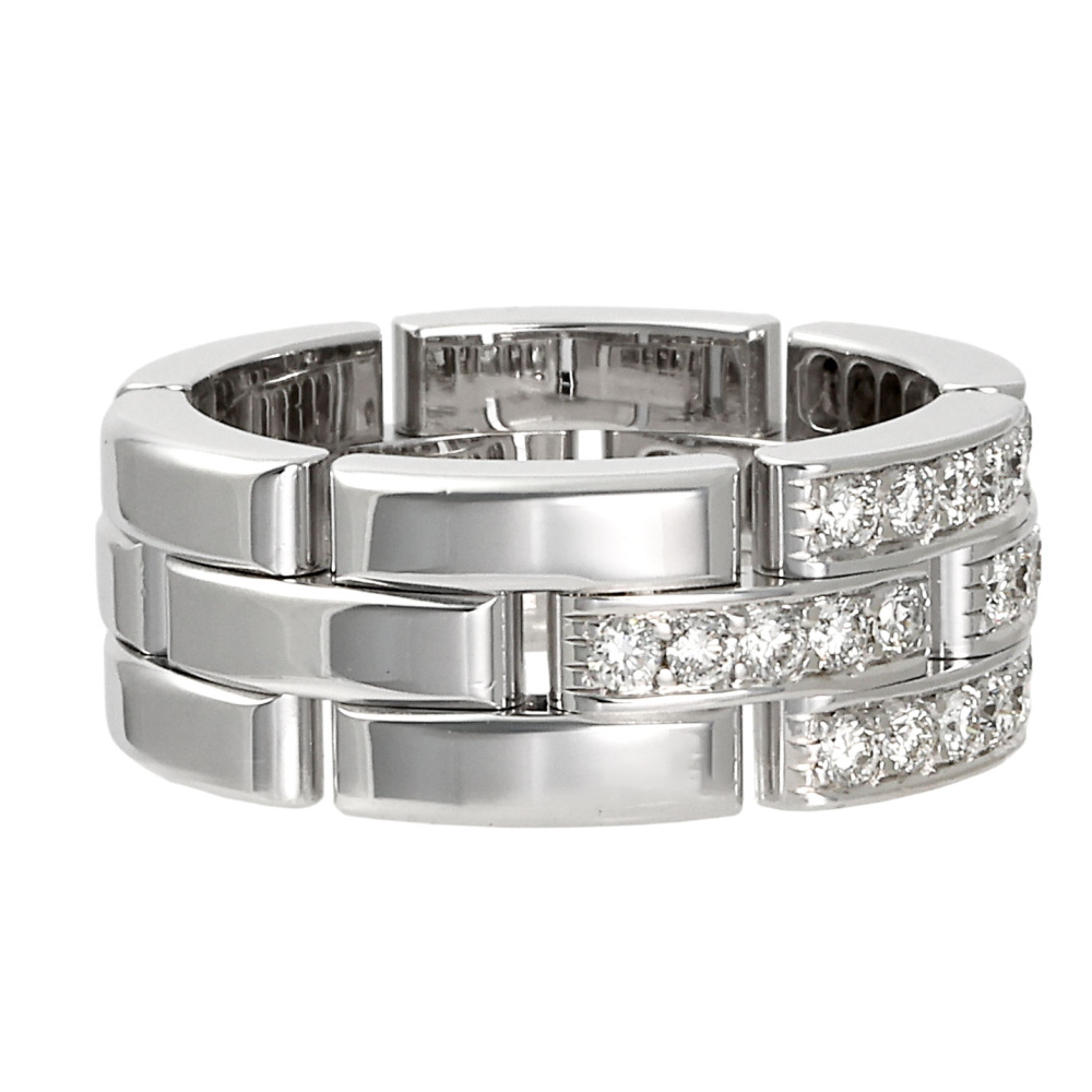 Cartier Mayon Pantale Triple Half Pave Diamond Ring 18K White Gold B4127200