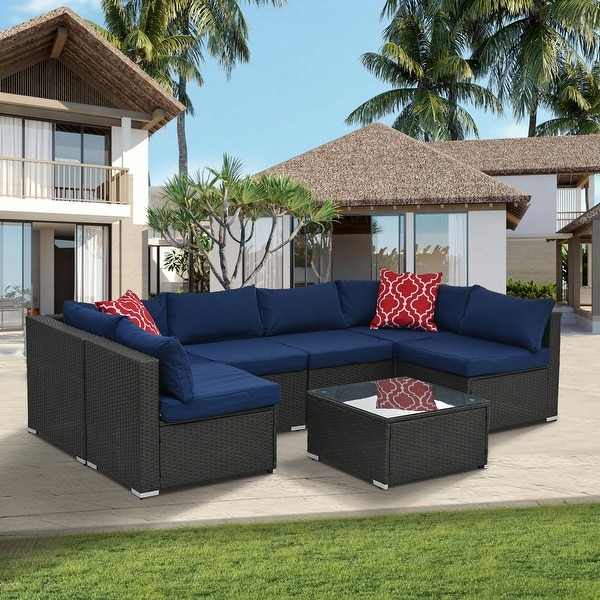 Blue 7Piece Patio Conversation Sectional Set
