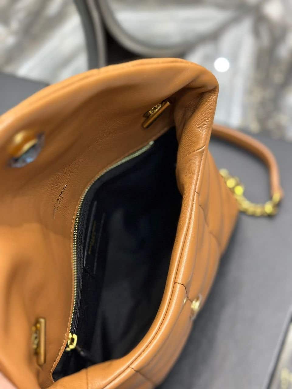 Saint Laurent Puffer Toy Bag In Quilted Light Brown 26Cm