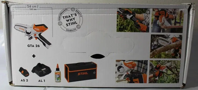 STIHL GTA 26 Battery-Powered Pruning Chainsaw – Complete Kit with Carry Case, Battery, and Charger
