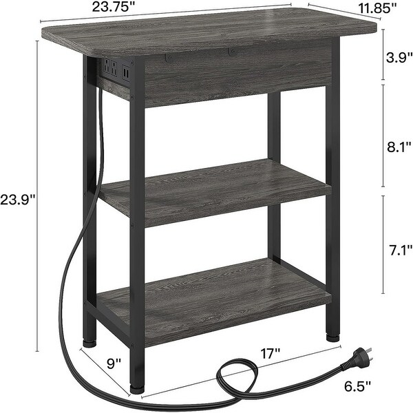 Set of 2 Flip Top Narrow Side Table,Nightstands,End Tables dark Grey
