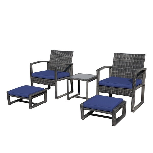 5Piece Patio Wicker Chat Set with Armchairs,Ottomans and Side Table