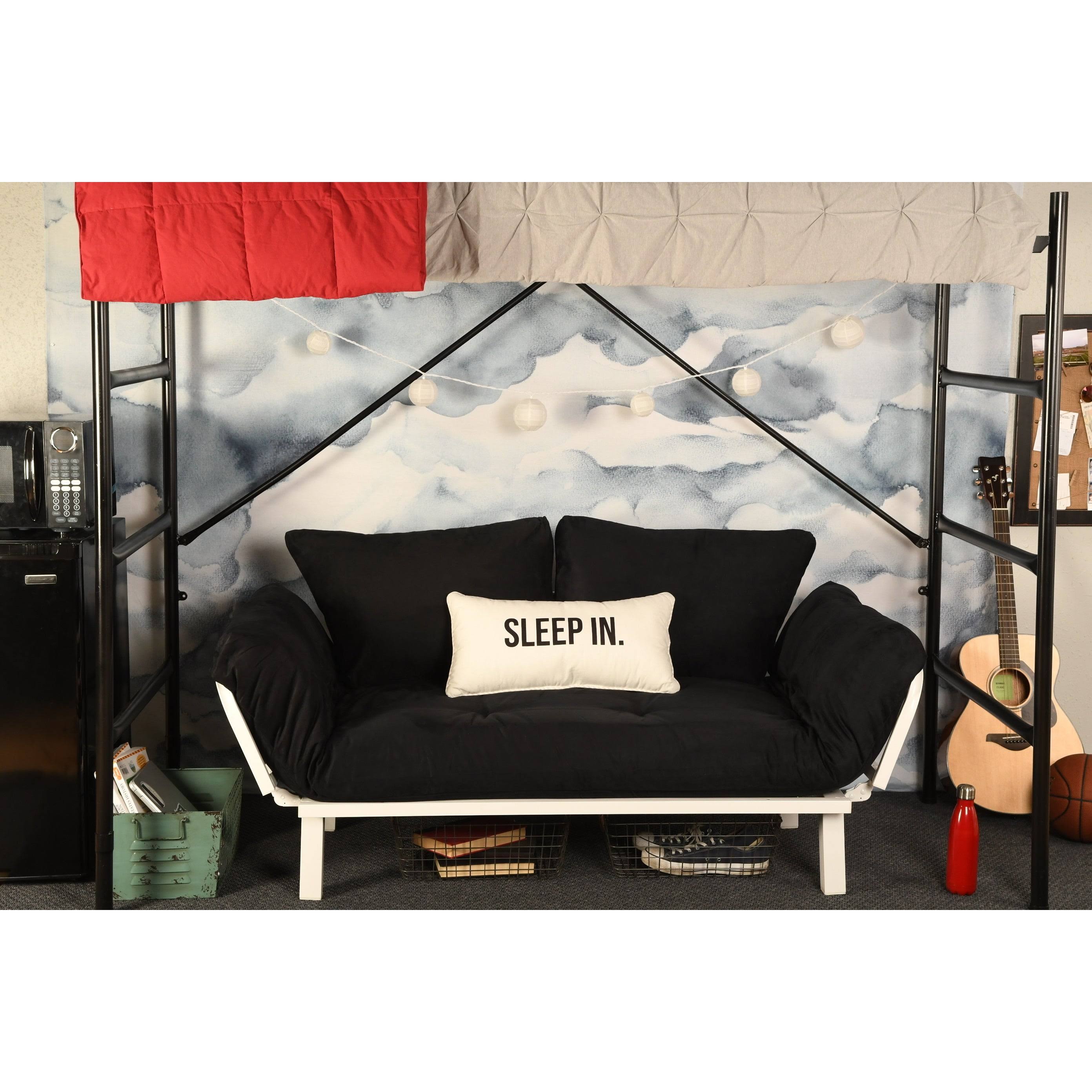 Porch u0026 Den Ligon Dorm Dreamer Futon with White Metal Finish (Grey)