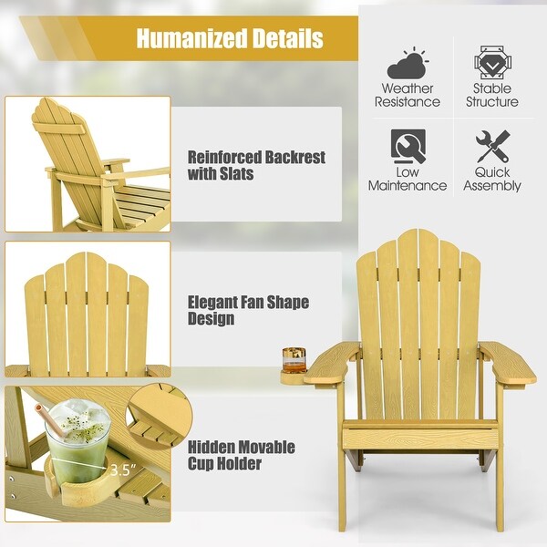 Costway Patio HIPS Adirondack Chair with Cup Holder Weather Resistant
