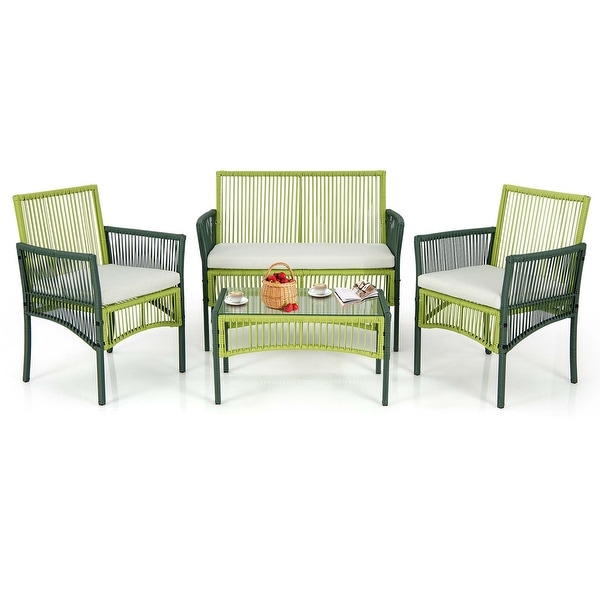Costway 4PCS/8PCS Patio Round Wicker Conversation Set with Cushions