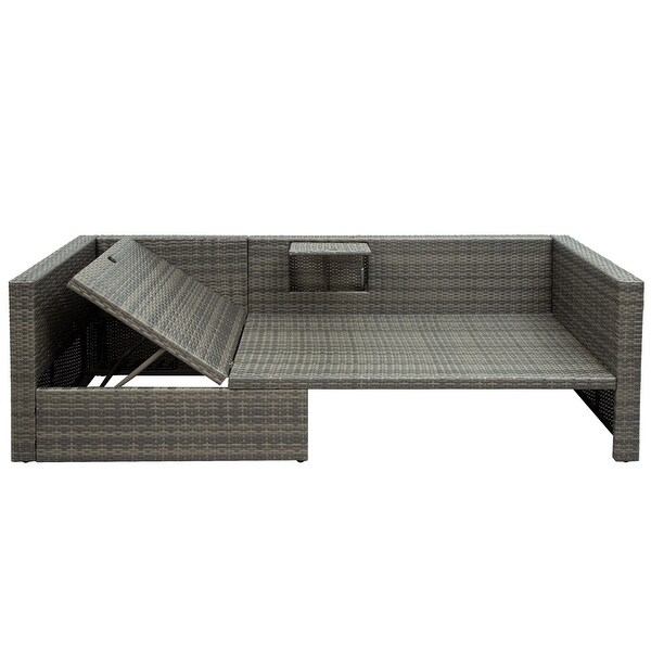 5Piece Patio Wicker Sofa with Adustable Backrest,Cushions,Ottomans and Lift Top Coffee Table
