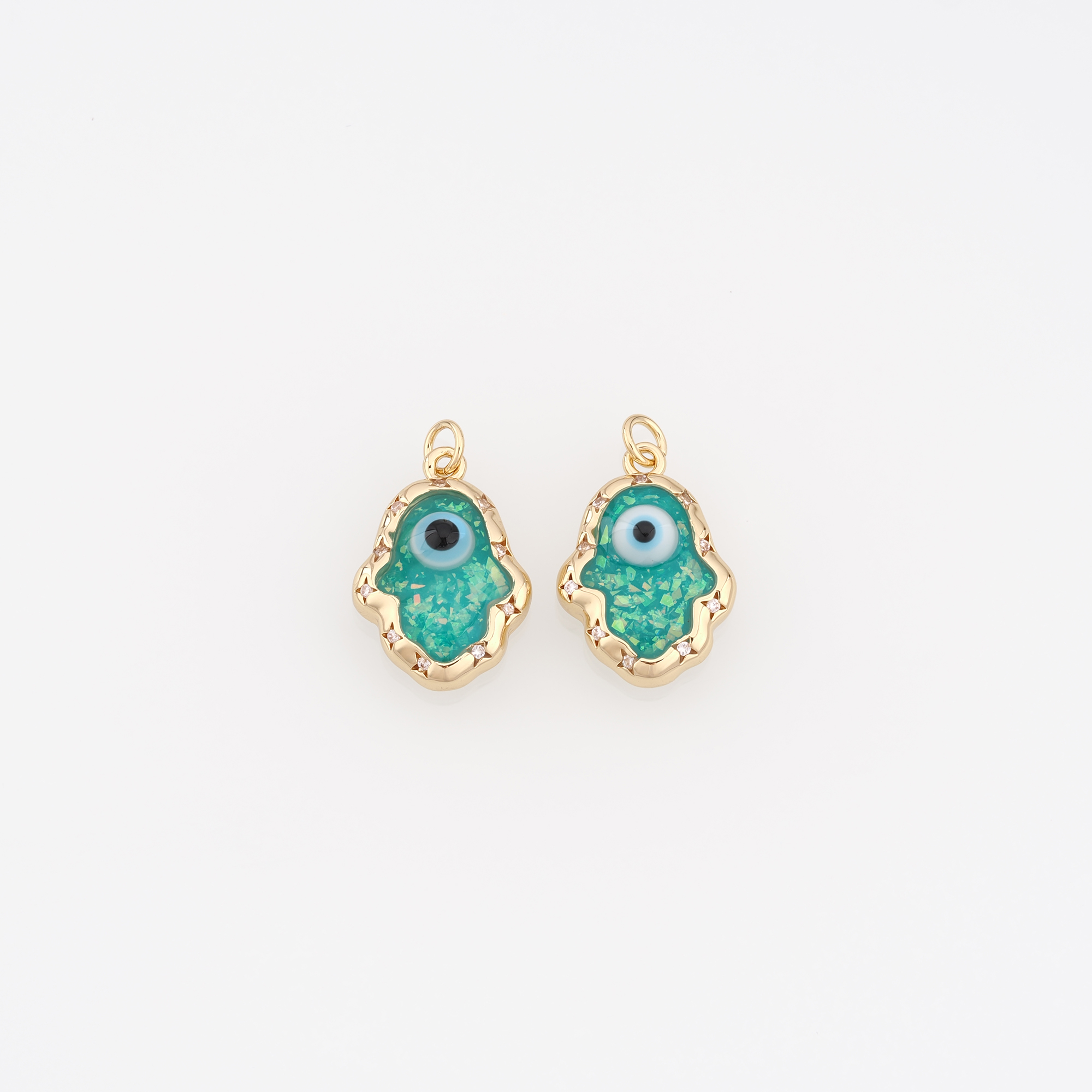 18K Gold Filled Hamsa Pendant,Enamel Hamsa Charm Earrings Necklace for DIY Jewelry Making Supply