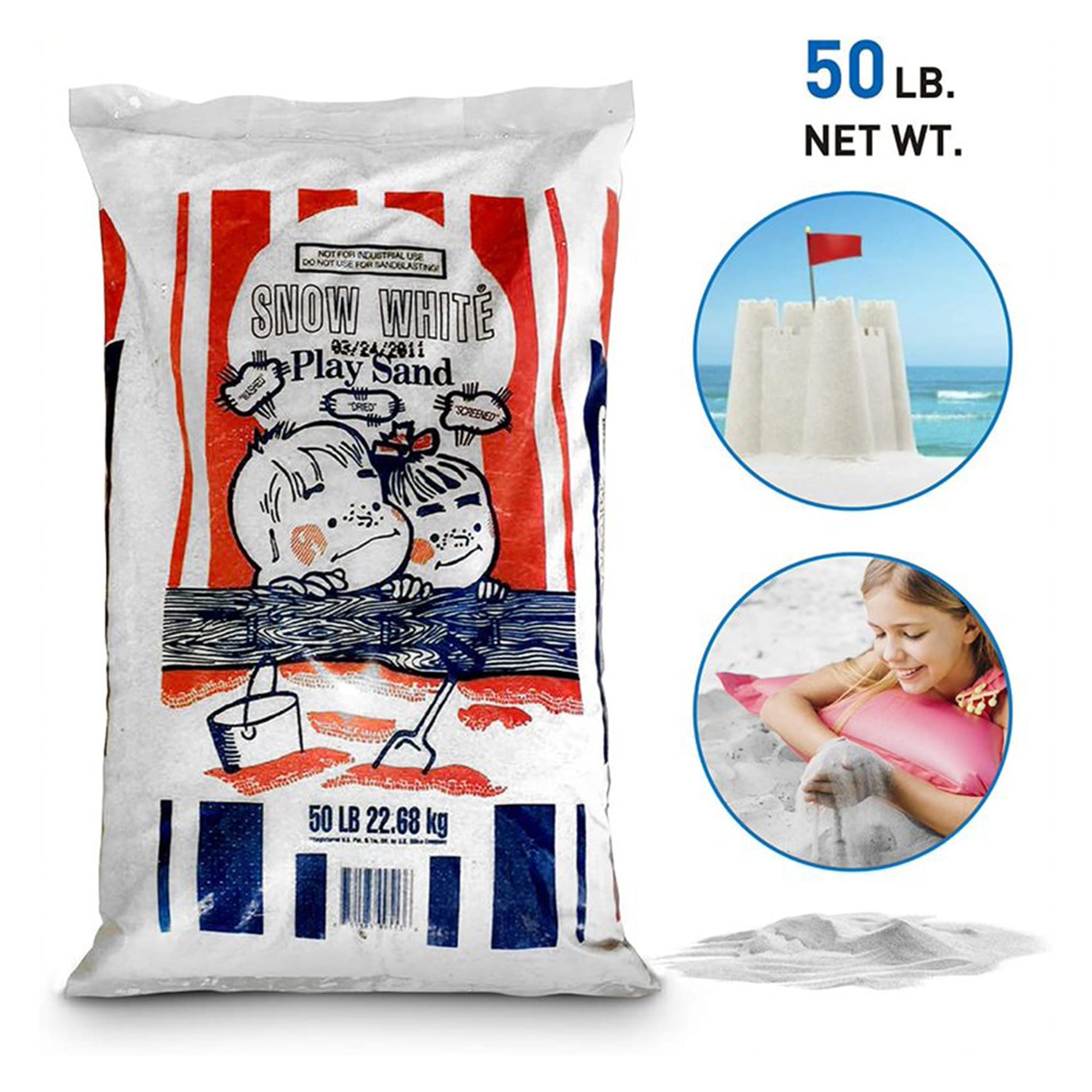 US Silica Snow White Comfortable Play Sand for Sand Tables, White, 50lb Bag