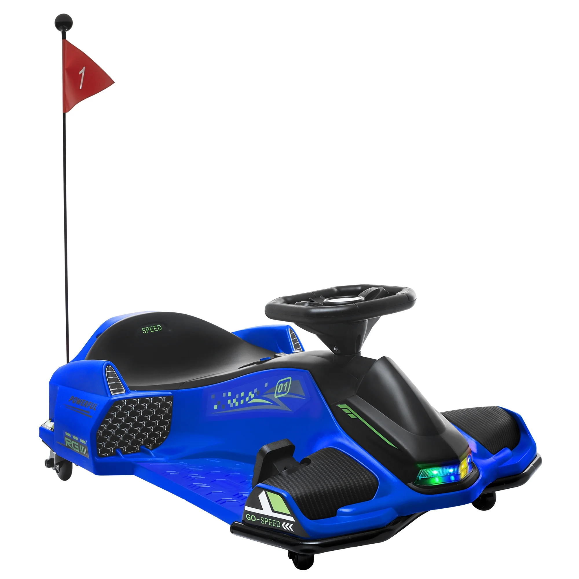 Aosom 12V Electric Drifting Go Kart w/ Slow Start, Music, Lights, Blue