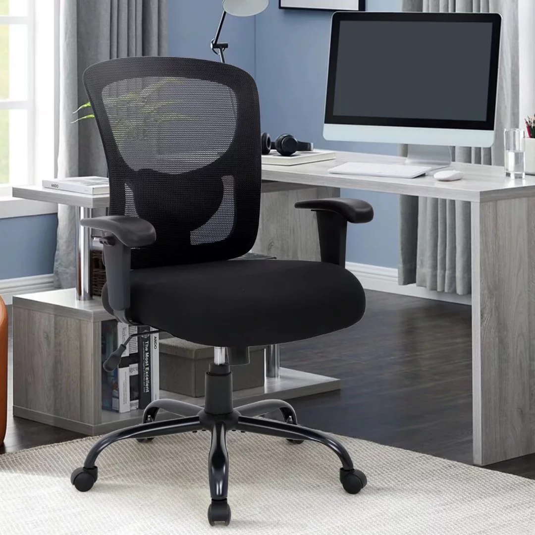 Mesh Desk Chairs Big and Tall Office Chair Ergonomic Computer Chair Heavy Duty 400 lbs Task Chair with Wheels and Adjustable Arms, Black