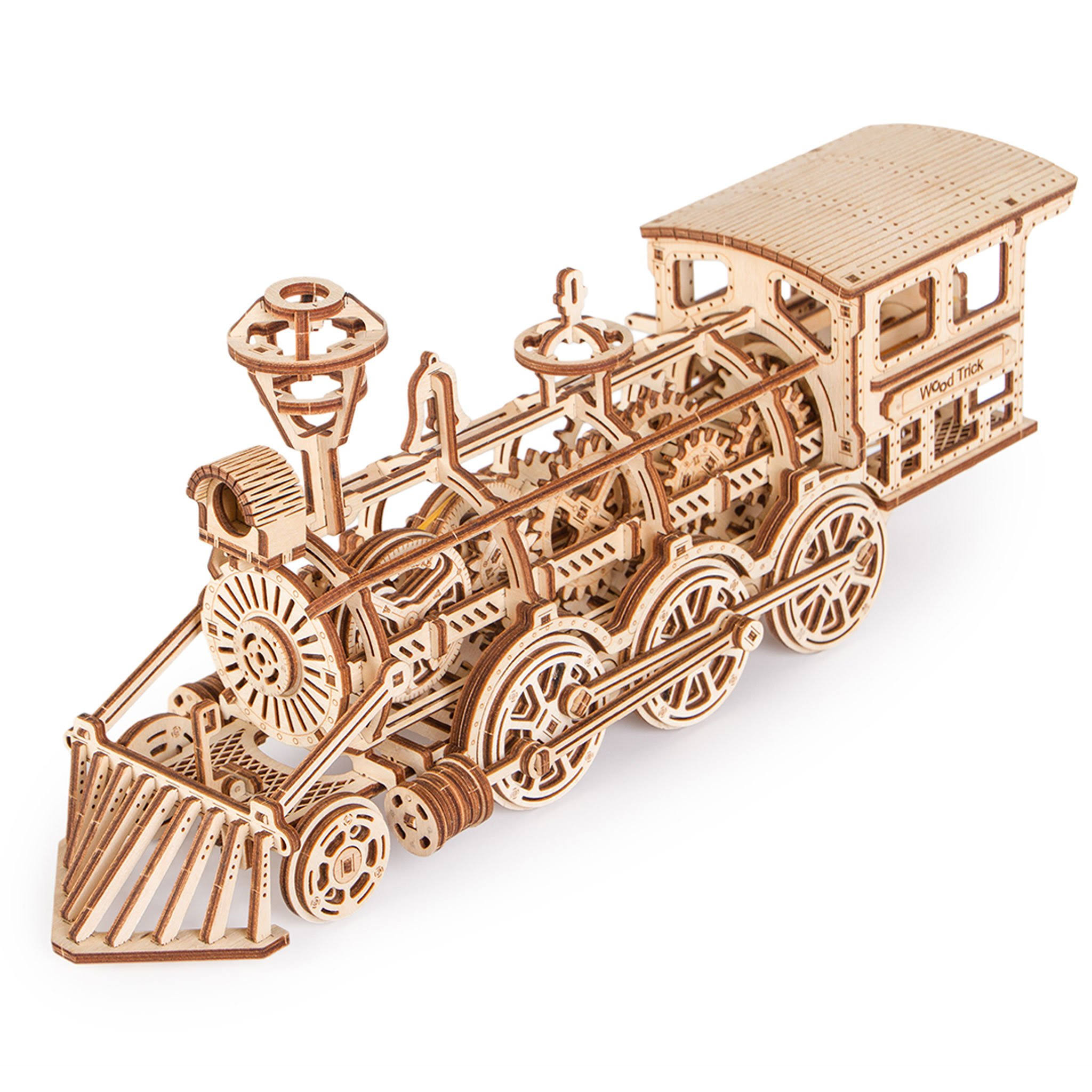 Wood Trick Wooden Toy Train Set with Railway - 34x7â€³ - Locomotive Train Toy Mechanical Model Kit - 3D Wooden Puzzle, Brain
