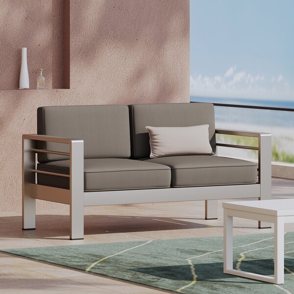 Roomfitters Outdoor Aluminum Patio Loveseat with WaterResistant Cushions,Durable Frame for Garden or Poolside