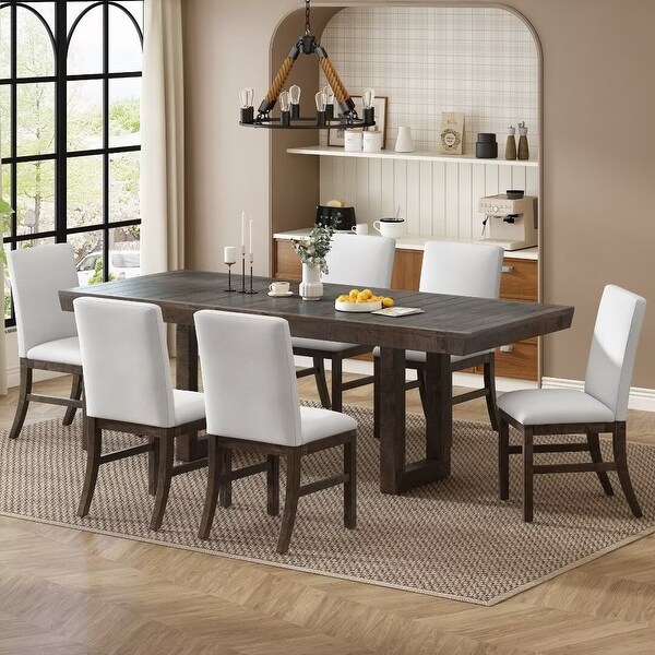 Extendable Dining Table Set,with Butterfly Leaf and6 Upholstered chair