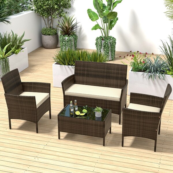 Costway 4 PCS Patio Furniture Set with Washable Cushions and Tempered
