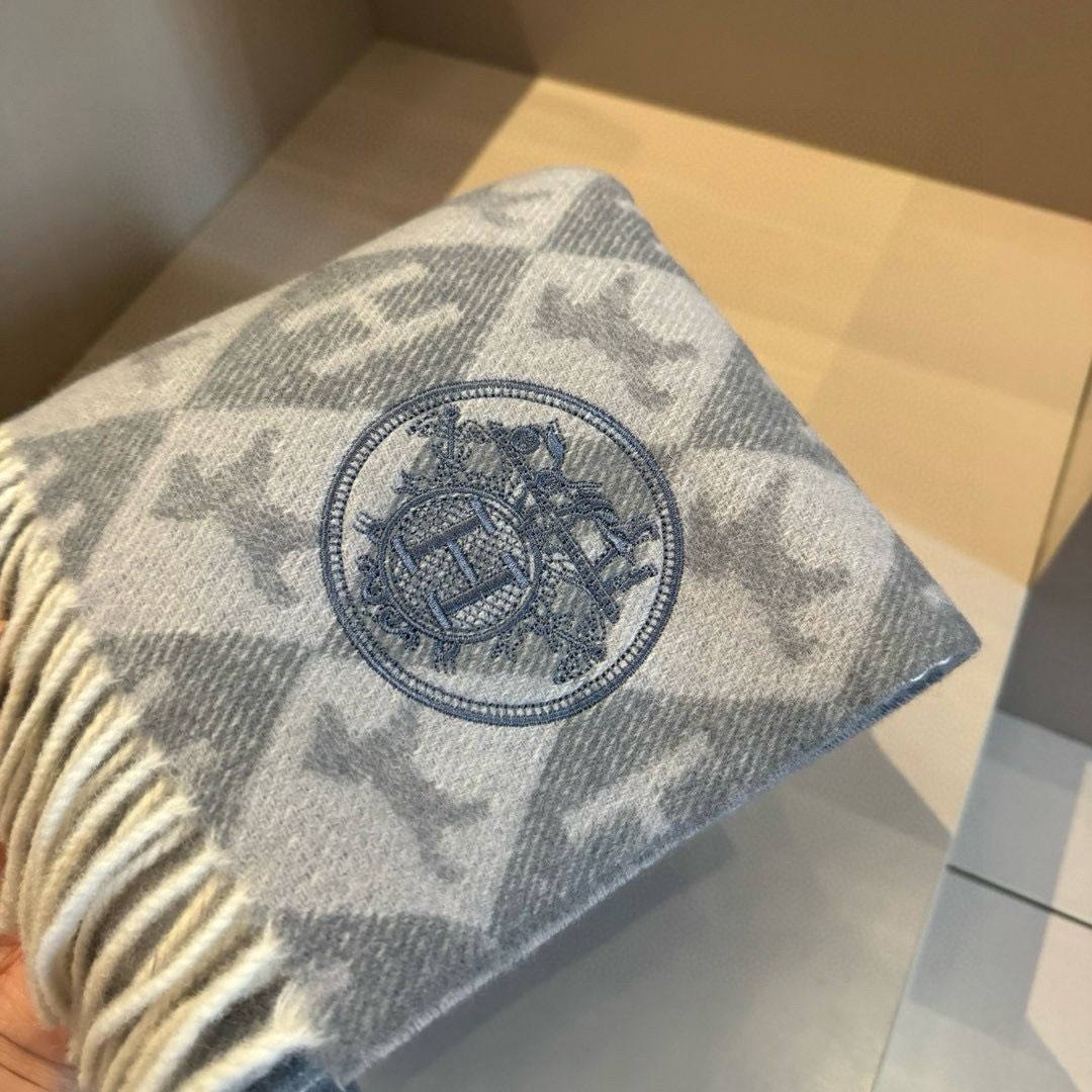 Hermes Diamond H Cashmere Scarf Grey For Women 180cm