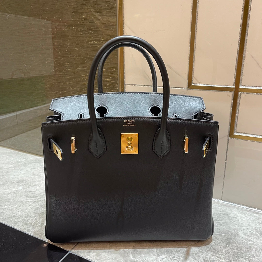 Hermes Birkin 30Cm Black Swift Leather Gold Hardware